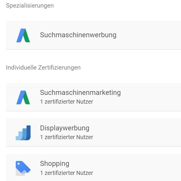 Google Zertifizierungen – Neu auch Shopping